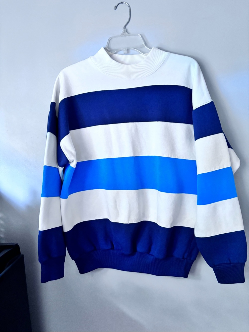 Men's Blue & White Striped Crewneck Sweater